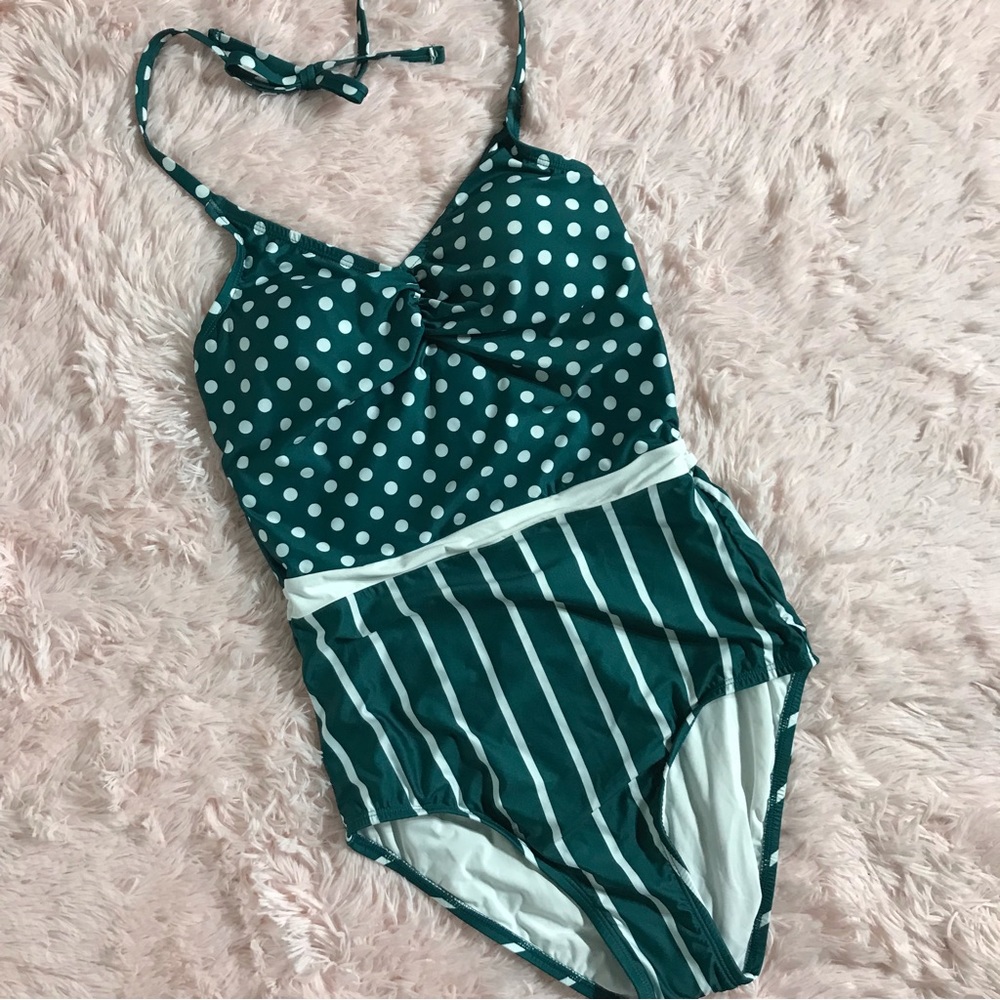 ModCloth new polka dot green white one piece swimsuit